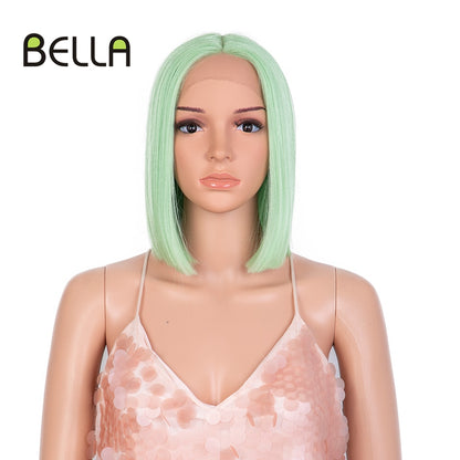 Bella Bob Wig Synthetic Lace Wig Short Blonde Bob Pink 613 Red Lemon Lace Short Hair 10-13 Inch Wigs For Women Lolita Cosplay