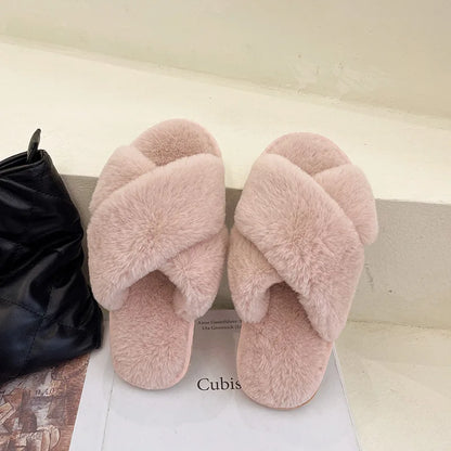 Women Winter Cute  Warm Plush Women Slippers Couple's Indoor Non-slip House Home Cotton Shoes Plush Shoes djam