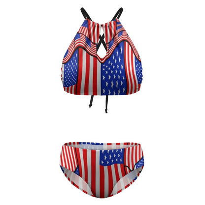 Soft American Flag Bikini Swimsuit Celebrate USA Red White Blue High Leg Funny Swimwear Summer Two Piece Teenager Bathing Suit greg