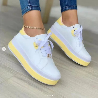 Women's Vulcanized Shoes Sports Shoes New Outdoor Platform Shoes Female Casual PU Fashion Lace-Up Sneakers Women Wedge Flats djam