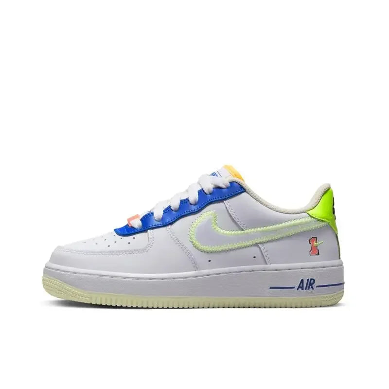 Nike Air Force 1 Men's and Women's Board Shoes Leather Casual Comfort Anti Slip Shock Absorbent Low Cut Blue and White fr