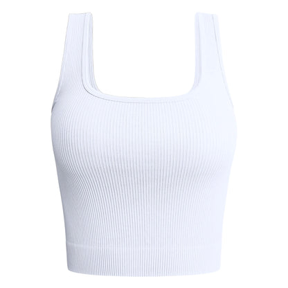 New Fashion Solid Color Square Neck Ribbed Tank Top Camisole Women Summer Basic Elastic Sleeveless Crop Tops asu