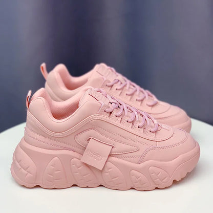 Chunky Sneakers Women Shoes Purple Platform Shoes Thick Bottom Leather Lace Up White Shoes Spring Casual Shoes 2023