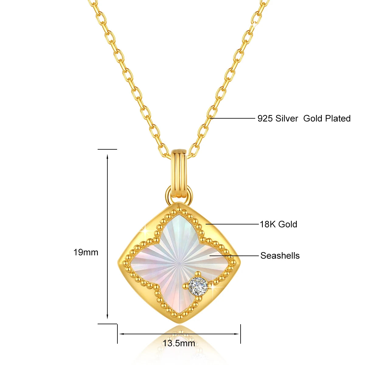 Real 18K Gold Four Leaf Clover Necklace AU750 White Shell Pendant for Women Jewelry jari