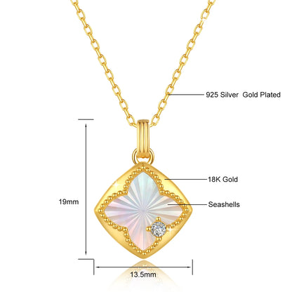 Real 18K Gold Four Leaf Clover Necklace AU750 White Shell Pendant for Women Jewelry jari