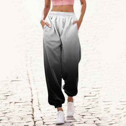 Women Fashion Print Bottom Sweatpants Pockets High Waist Sporty Gym Athletic Fit Jogger Pants Trousers Plus Size Home Pants Gs