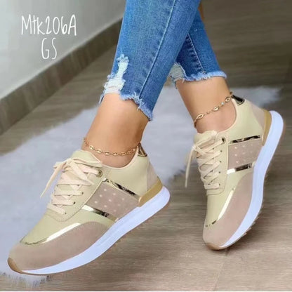 Sneakers Women Lace-Up Running Shoes Autumn Spring Leather Patchwork Female Casual Shoes Woman Vulcanized Shoes  djam