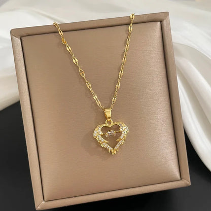 Women Shiny Zircon Geometric Heart Pendant Necklaces Jewelry Gift jari