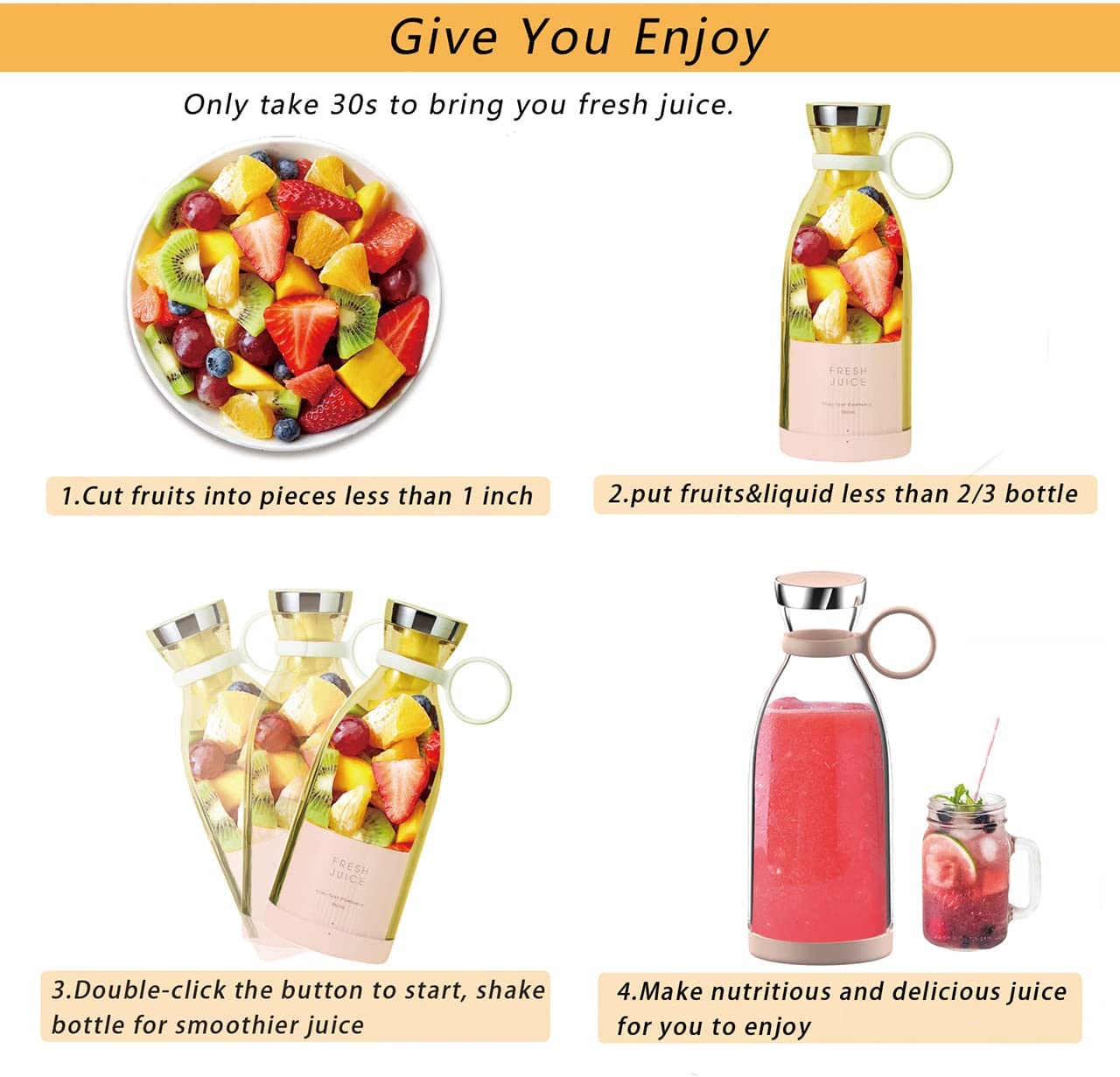 Electric Juicer Portable Blender Mini Fruit Mixers Fruit Extractors Squeezer Juice Maker Machine Blender Smoothies Mixer