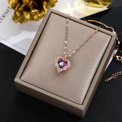 Top Luxury Colorful Crystal Ocean Heart Pendant Necklace For Women Trendy 316L Stainless Steel Jewelry Female Wedding Neck Chain Jari