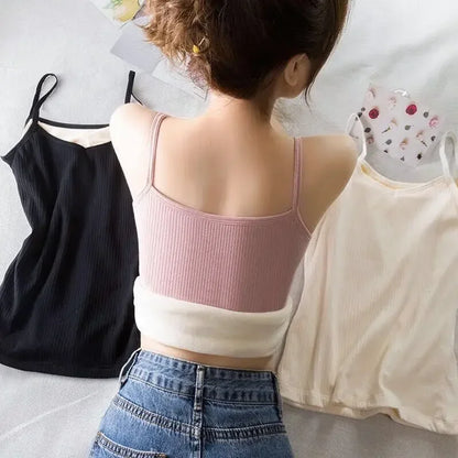 Women Winter Warm Underwear Solid Color Thermal Casual Nightwear Sexy Elasticity Female Thin Velvet T-shirt Sleeveless Tops J17