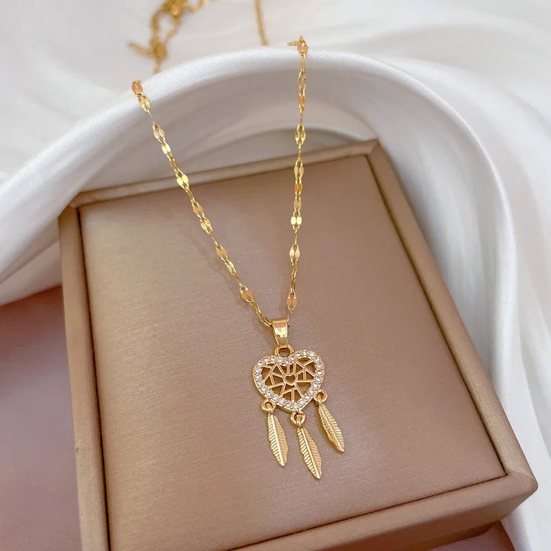 Women Shiny Zircon Geometric Heart Pendant Necklaces Jewelry Gift jari