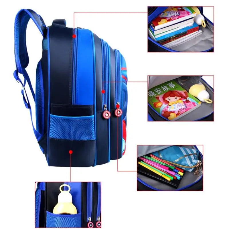 Kids Waterproof Nylon Backpack with Three Compartments - Ideal for Students, Ages 3-12, Inspired by five-pointed star