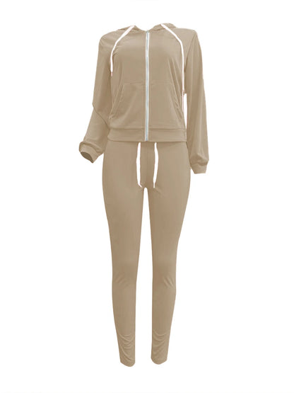 LW Casual Kangaroo Pocket Drawstring Tracksuit Set Long Sleeve Hoodie+drawstring Trousers Spring Women Two Pieces Matching Suits freo