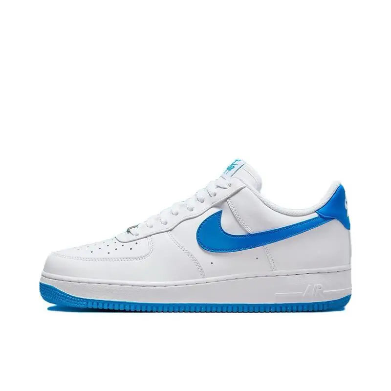 Nike Air Force 1 Lightweight and Comfortable Low-top Sneakers for Men and Women in White and Blue Skateboarding Shoes fr