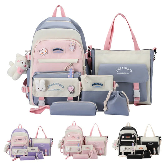 Backpack Set for Girls Large Capacity Middle School Student Schoolbag Set School Backpack Bags for Teenage Students Tutoring Bag