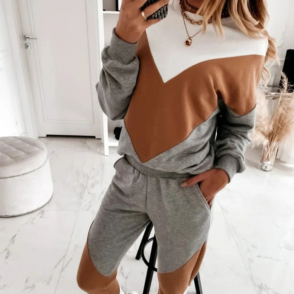 Casual Women Winter Autumn Sport Suits Tracksuits Splicing Femme Two Piece Sets Sweatshirt Top Loose Long Pants Jogging Suits Gs