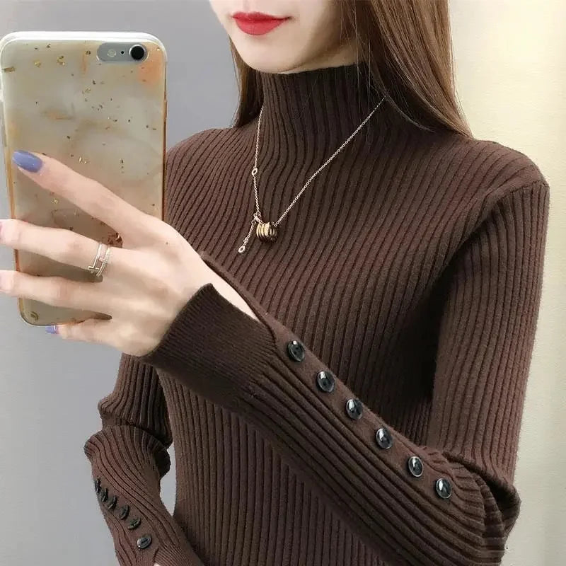 2024 New Women Long Sleeve Turtleneck Autumn Vintage Harajuku Slim Knitted Bottoming Korean Fashion Sweater Female Jumpers 3k