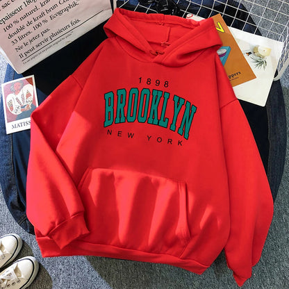 1898 Brooklyn New York Printed Women Hoodies Fashion Fleece Hoody Creativity Pullover Clothing Street Loose Sweatshirts Women'S cho