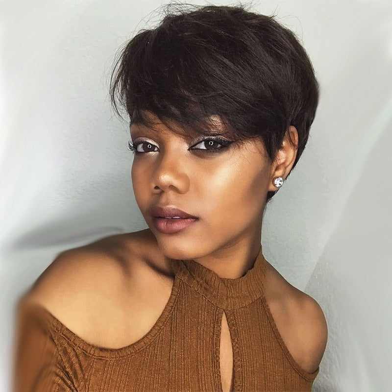 Short Human Hair Wigs Pixie Cut Straight perruque bresillienne for Black Women Machine Made Wigs With Bangs Cheap Glueless Wig