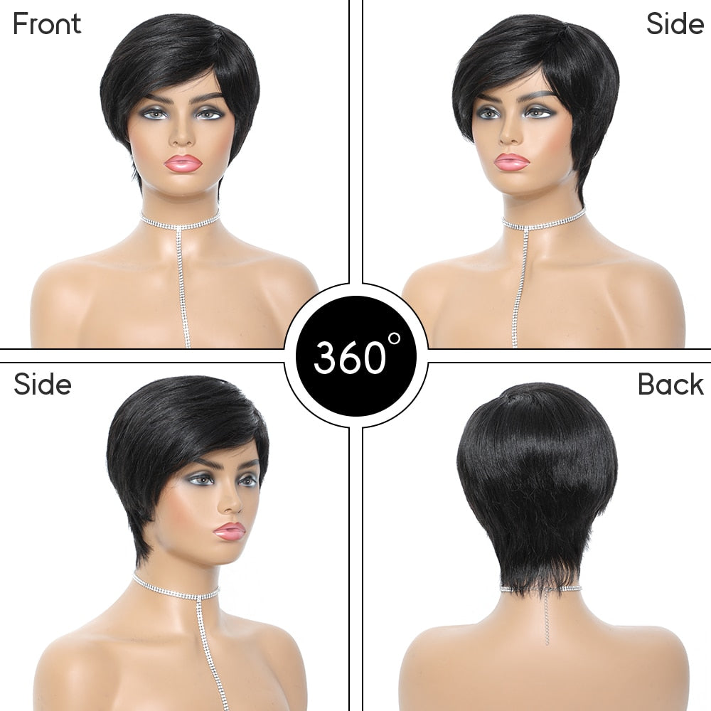 Short Human Hair Wigs Pixie Cut Straight perruque bresillienne for Black Women Machine Made Wigs With Bangs Cheap Glueless Wig