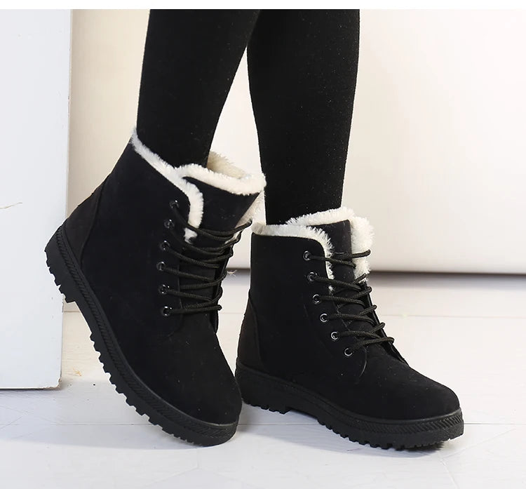 Women Winter Boots Ladies Snow Boots Lace Up Ankle Boots Female Non Slip Plush Fur Shoes Keep Warm Ankle Botas  kodez