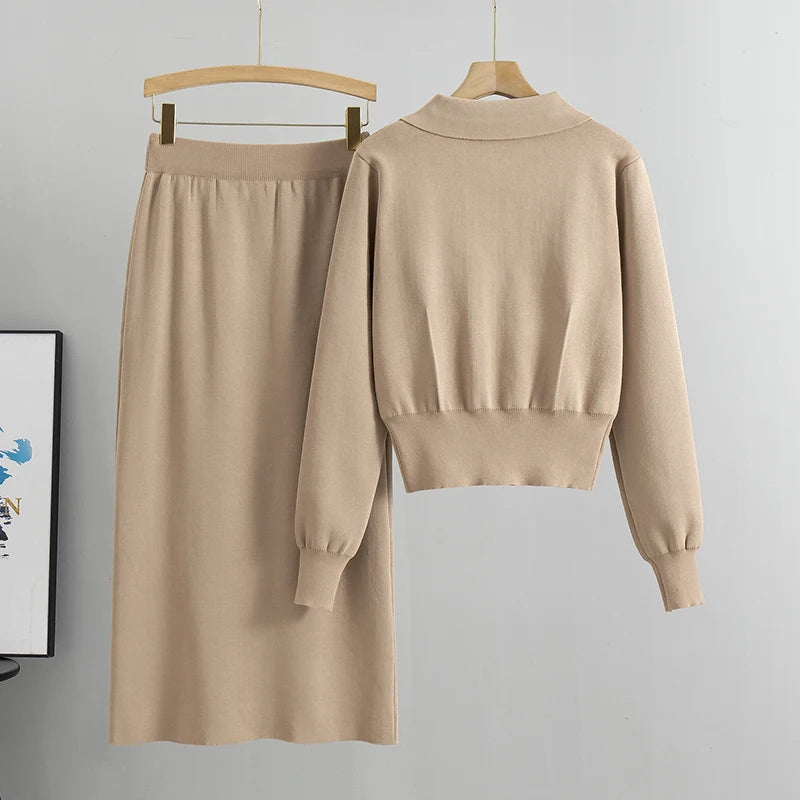 Elegant Office Sweaters Tops+slim High Waist Knitwear Skirts 2 Piece Sets Women New Streetwear Tracksuit Korean Fashion Spring