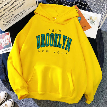 1898 Brooklyn New York Printed Women Hoodies Fashion Fleece Hoody Creativity Pullover Clothing Street Loose Sweatshirts Women'S cho