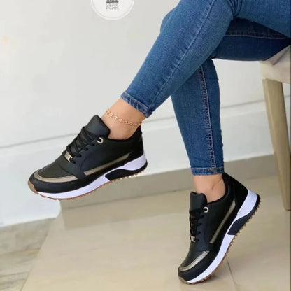 Ladies Sneakers on Sale Fashion Round Toe Flat Platform Shoes Caual Mixed Colors Lace Up Sneakers Outdoor Running Women's Shoes djam