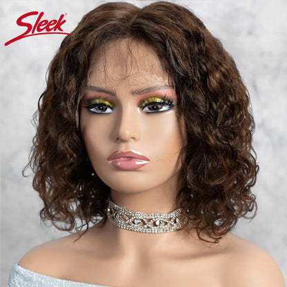 HD Lace Deep Curly Hair Bob Wigs Natural Black Color Lace Front Part Bob Wigs 250% Density Sleek Brazilian Remy Human Hair Wigs