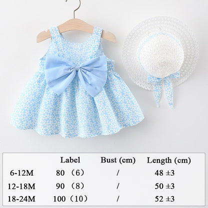 Summer Clothes Baby Girl Beach Dresses Casual Fashion Print Cute Bow Flower Princess Dress Newborn Clothing Set