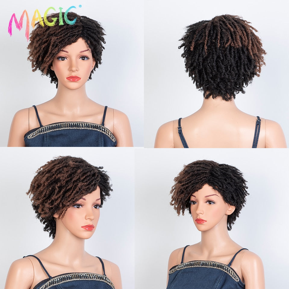 Badon marchand hair Wig Short Dreadlock Wig With Bangs Ombre Black Blonde  Crochet  Wig for Black Women