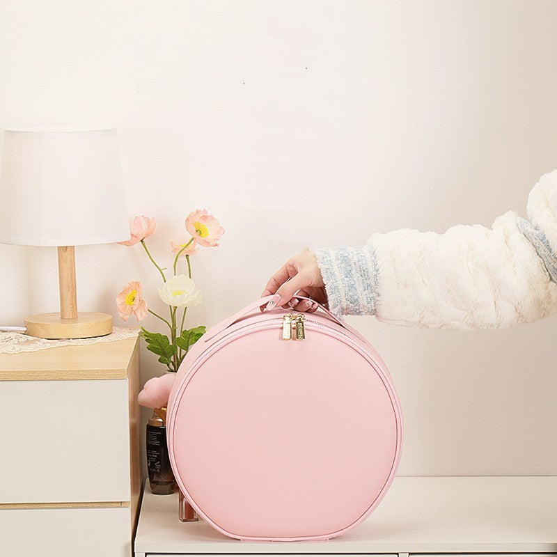 Circular Cosmetic Bag With Mirror And Light Large Capacity