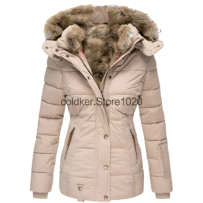 Women's Autumn Winter Jacket Coats Warm Solid Plush Thickened Jacket Button Long Trench Windproof Hooded Parka Down Cotton Coat