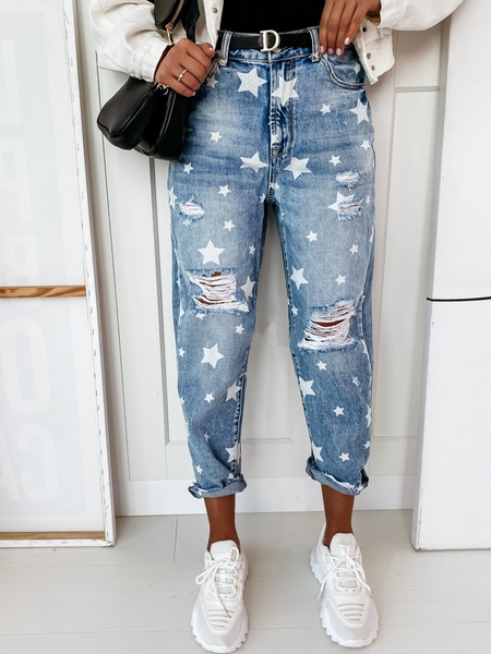 Slim Fit Distressed Star Print Jeans HW5SULTK68