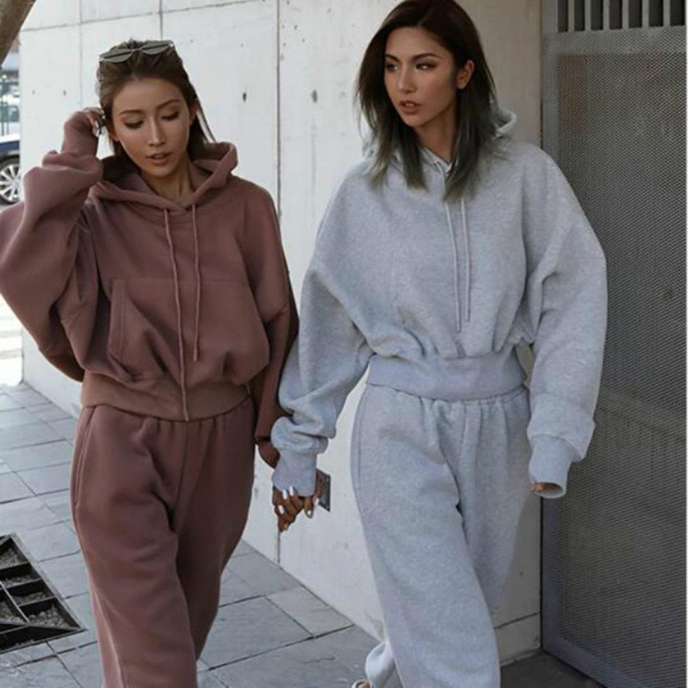 Women Warm Hoodie and Pants Set kodez