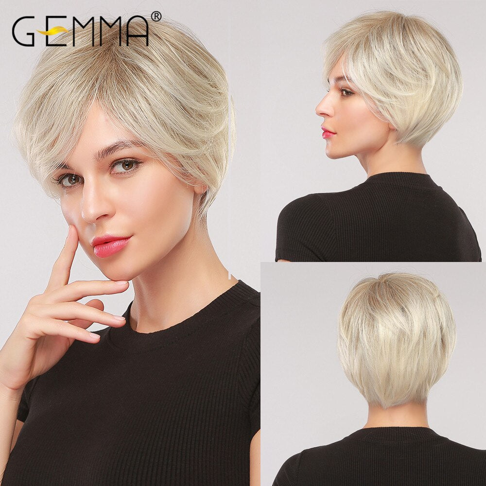 Badon marchand hair Wigs with Side Bangs Pixie Cut Short Straight Synthetic Party Cosplay Wigs for Women