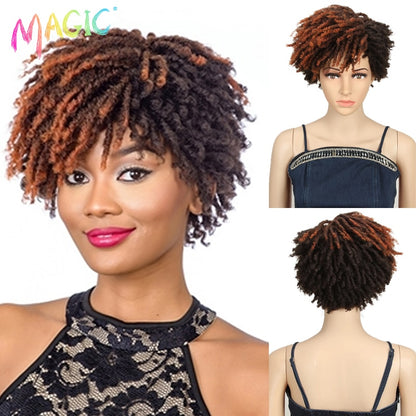 Badon marchand hair Wig Short Dreadlock Wig With Bangs Ombre Black Blonde  Crochet  Wig for Black Women