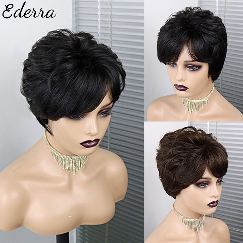 Pixie Cut Wig Human Hair Short  Wig Cheap Human Hair Wigs For Women Full Manchine Made Wig With Bangs Perruque Cheveux Humain