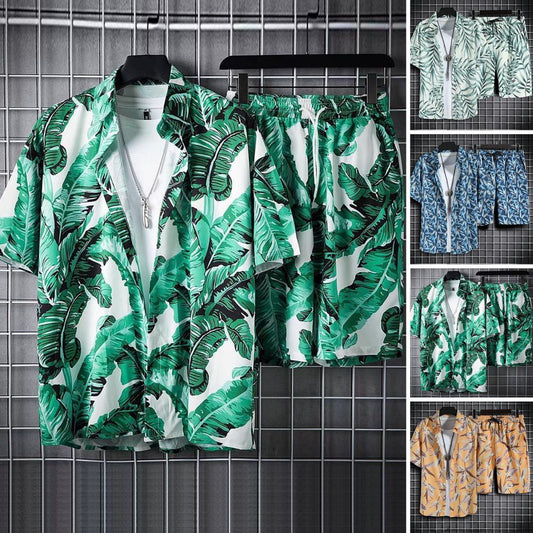 1 Set Beach Shirt Set Printing Lapel Quick Dry Buttons Closure Seaside Outfit Man Summer Hawaiian Two Piece Sets Beach Clothes