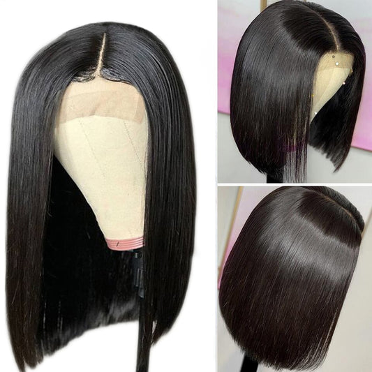 HairUGo 13*1 T Part Lace Wigs 4x4 Lace Closure Short Bob Wig Pre Plucked Brazilian Remy Straight Bob Human Hair Wigs For Women