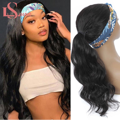 LS HAIR Body Wave Headband Wig Human Hair Long Glueless Brazilian Remy Wigs For Black Women Remy Full Machine Made Scarf Wigs